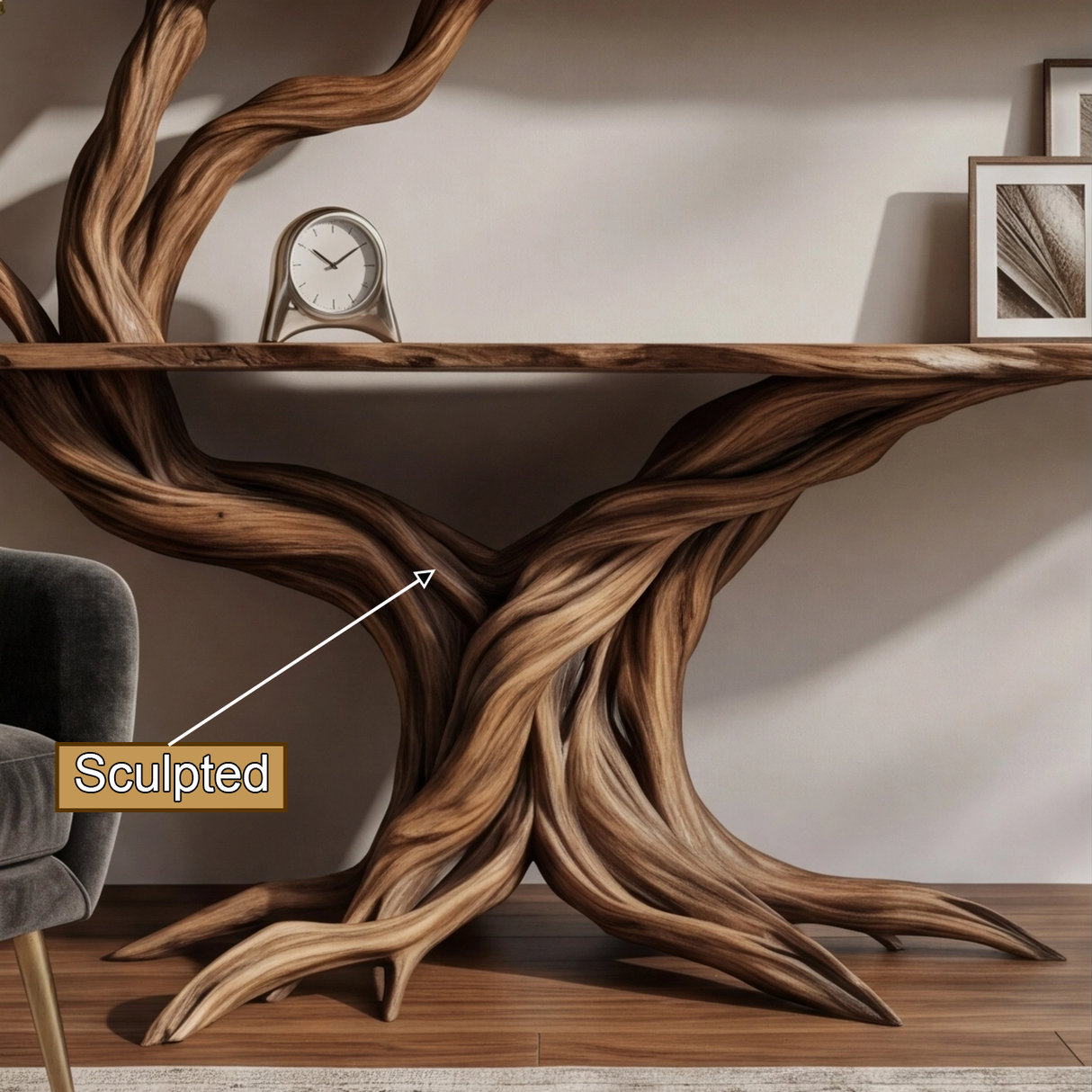 Caelreth Sculpted Solid Wood Console Table with Shelves - Timberustic Console Table with Shelves