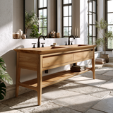 Caelric Handcrafted Solid Wood Freestanding Bathroom Vanity with Integrated Sinks and Drawers