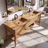 Caelric Handcrafted Solid Wood Freestanding Bathroom Vanity with Integrated Sinks and Drawers