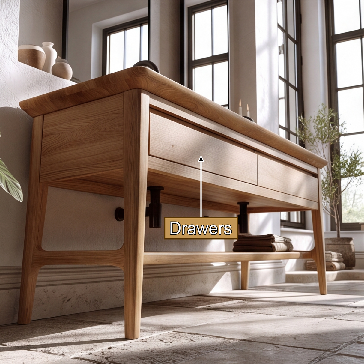 Caelric Handcrafted Solid Wood Freestanding Bathroom Vanity with Integrated Sinks and Drawers