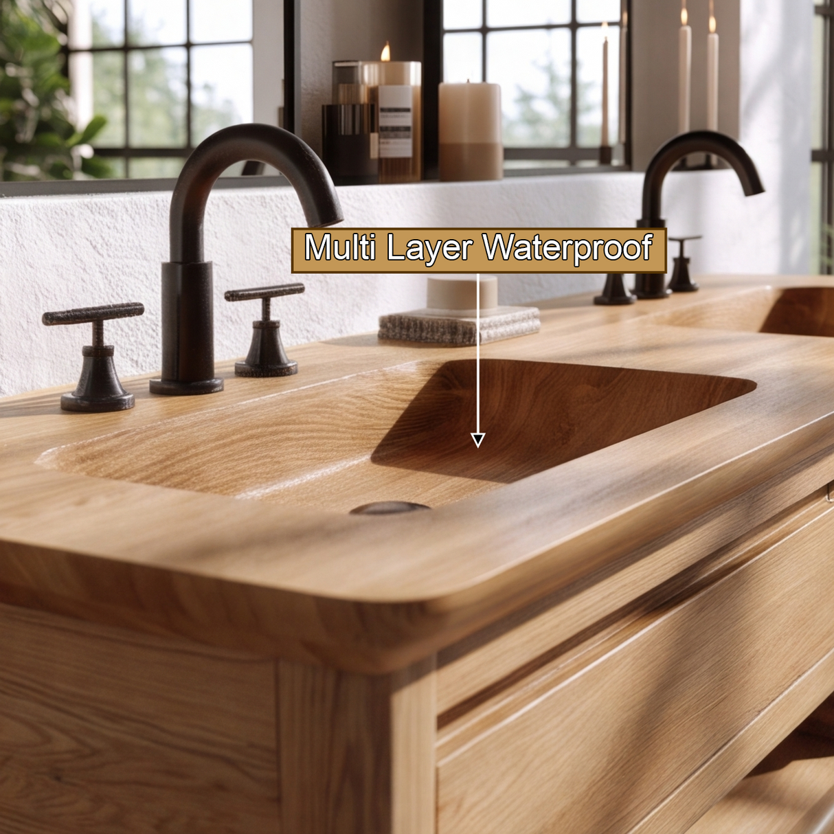 Caelric Handcrafted Solid Wood Freestanding Bathroom Vanity with Integrated Sinks and Drawers