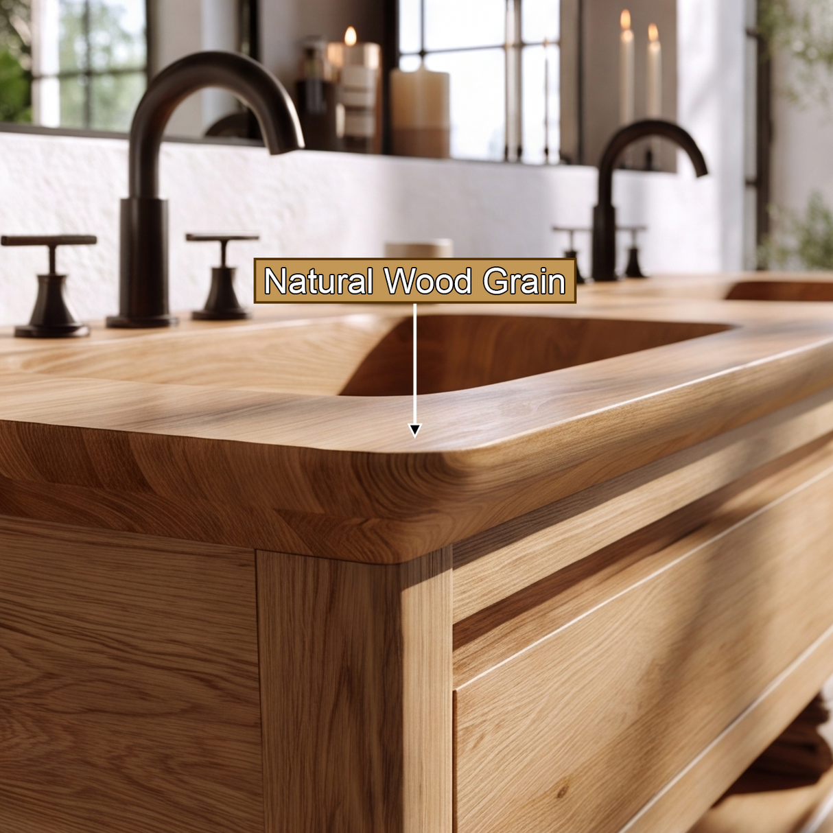 Caelric Handcrafted Solid Wood Freestanding Bathroom Vanity with Integrated Sinks and Drawers