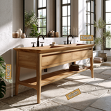 Caelric Handcrafted Solid Wood Freestanding Bathroom Vanity with Integrated Sinks and Drawers
