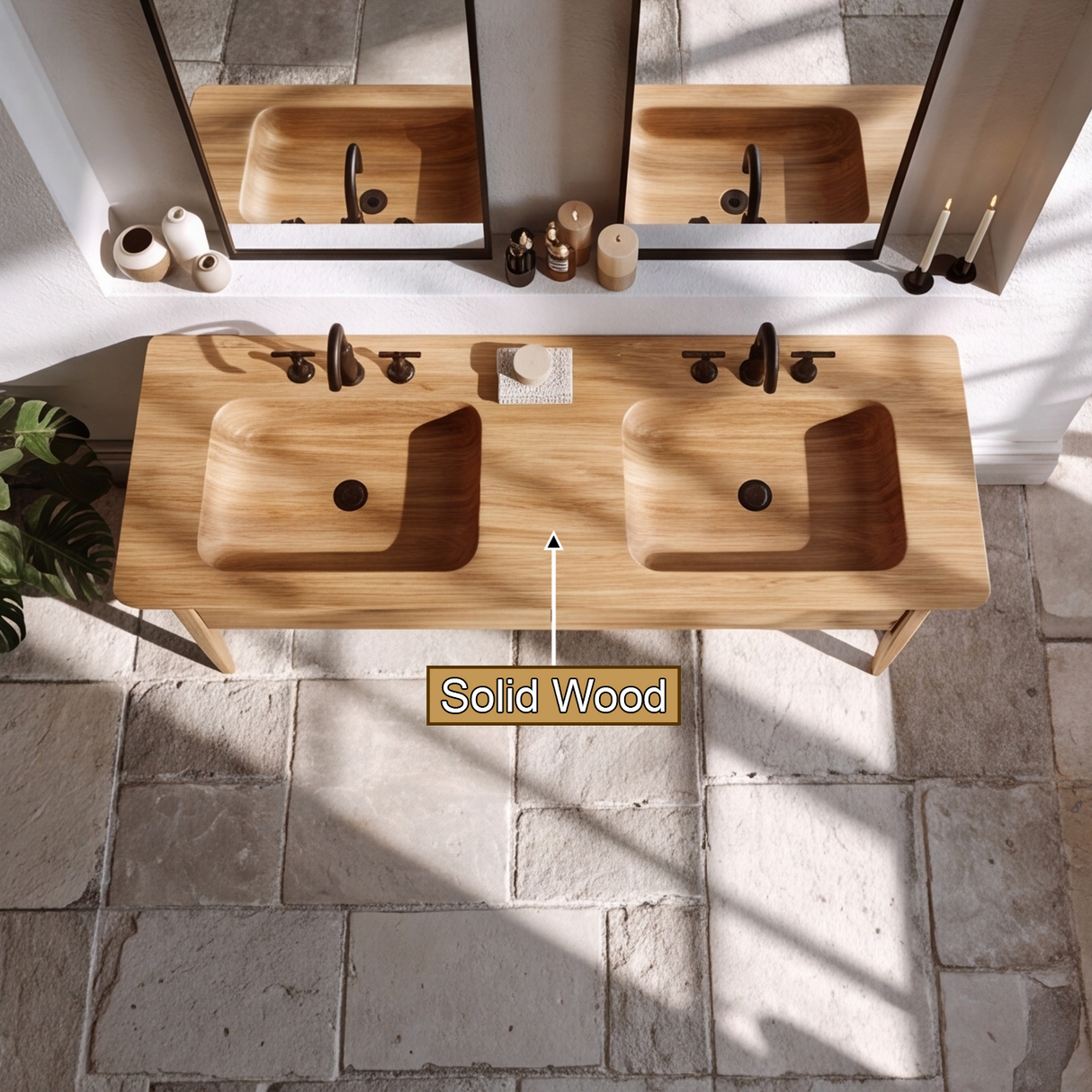 Caelric Handcrafted Solid Wood Freestanding Bathroom Vanity with Integrated Sinks and Drawers