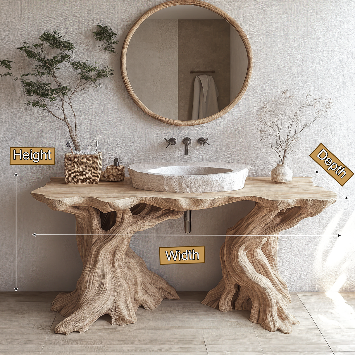 Caelric Rootform Solid Wood Freestanding Bathroom Vanity - Timberustic Freestanding Bathroom Vanity