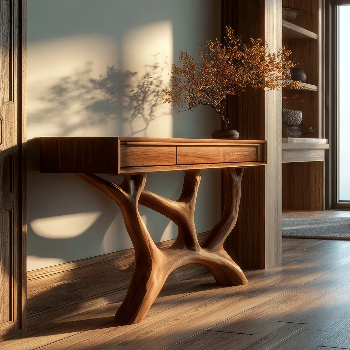 Caelrith Sculpted Solid Wood Console Table