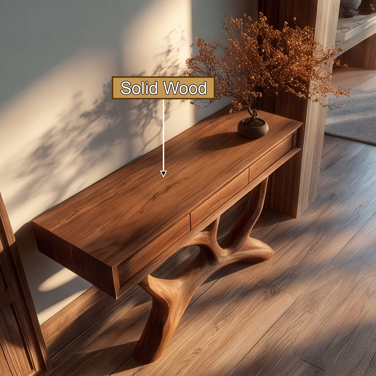 Caelrith Sculpted Solid Wood Console Table