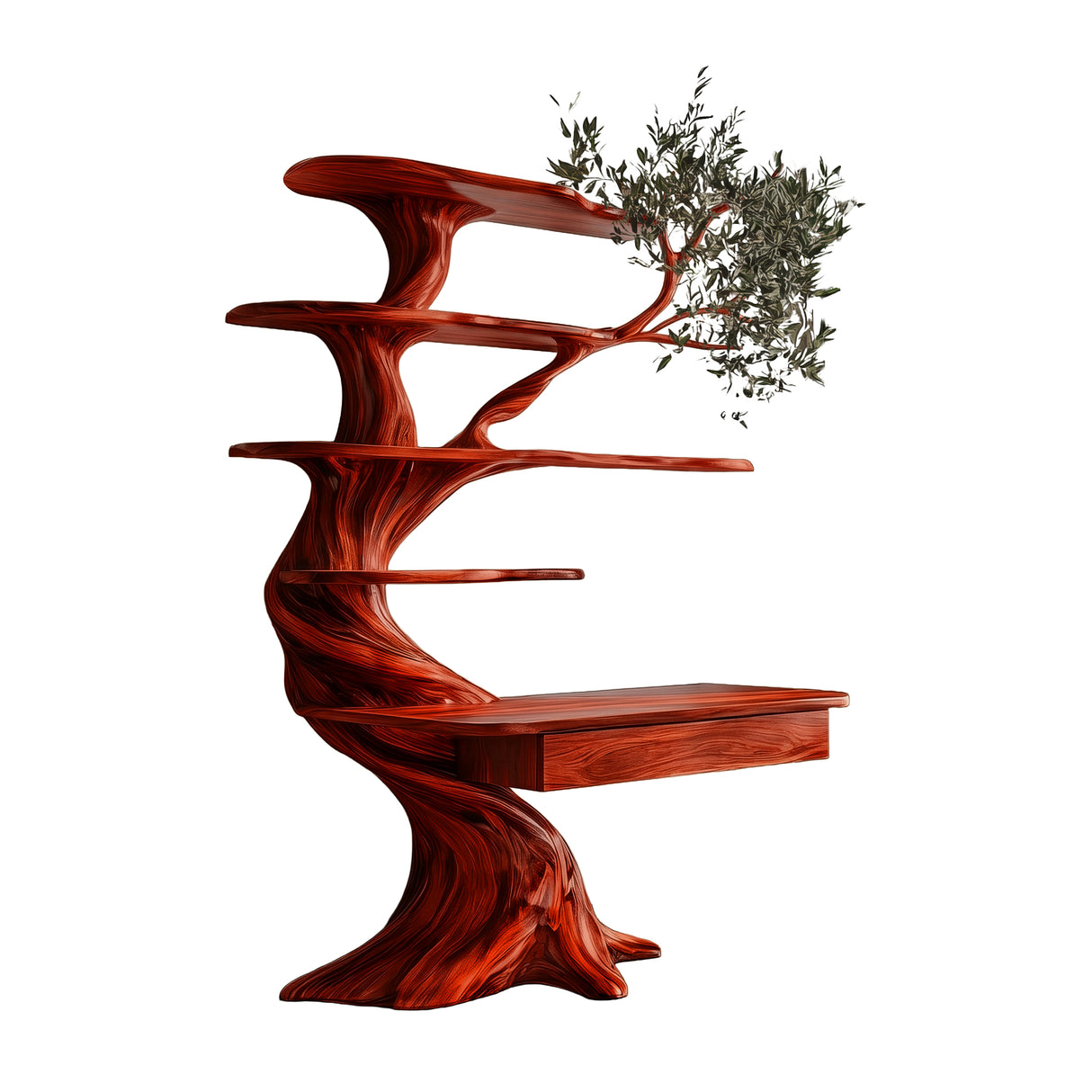 Caelrith Sculpted Solid Wood Tree Bookshelf with Drawers Mahogany - Timberustic Tree Bookshelf