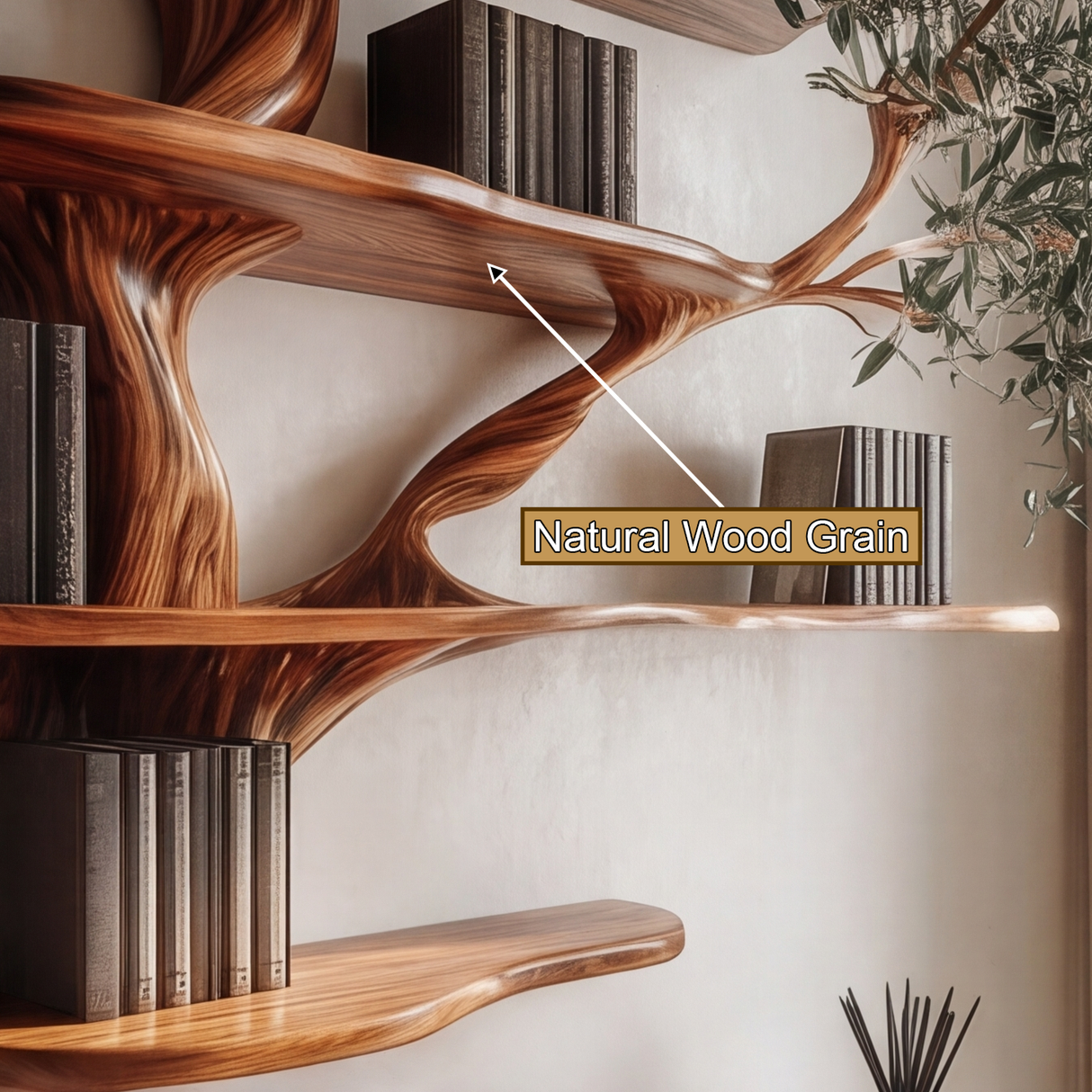 Caelrith Sculpted Solid Wood Tree Bookshelf with Drawers - Timberustic Tree Bookshelf