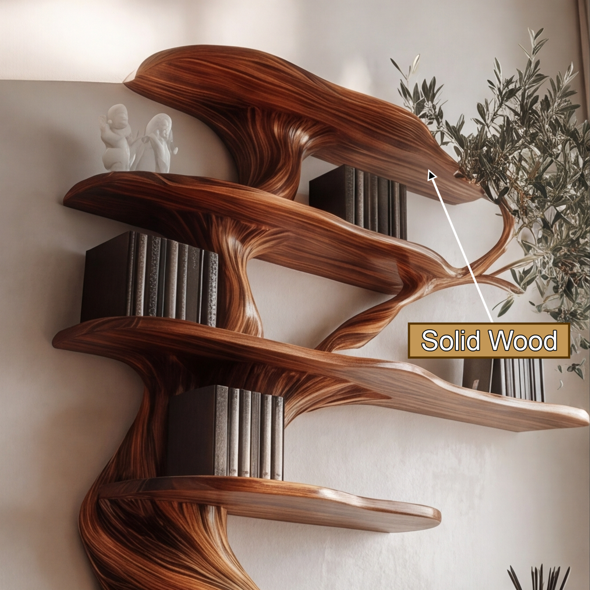 Caelrith Sculpted Solid Wood Tree Bookshelf with Drawers - Timberustic Tree Bookshelf