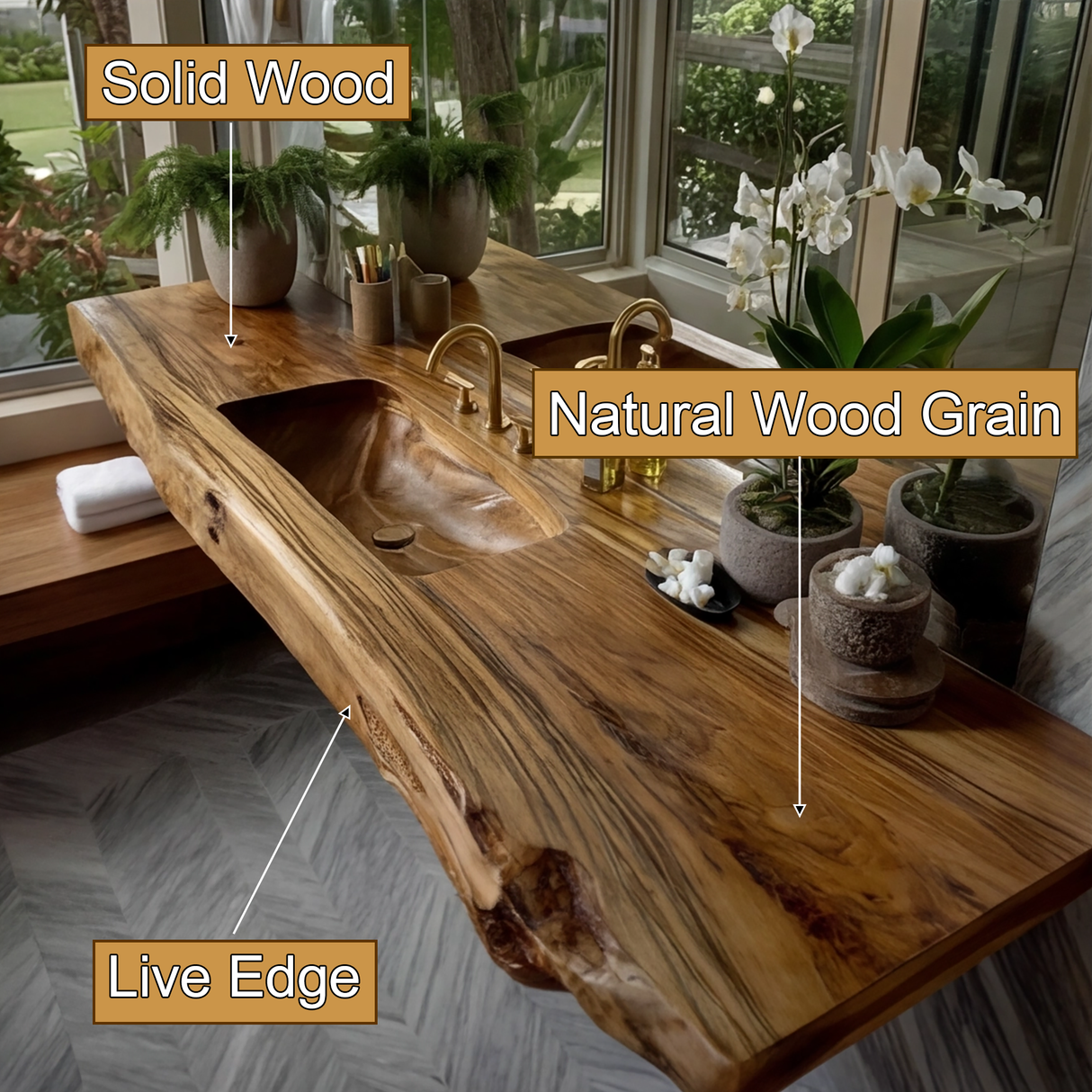 Caelthar Live Edge Solid Wood Floating Bathroom Vanity with Integrated Sink SPA264589 - Timberustic Floating Bathroom Vanity with Integrated Sink