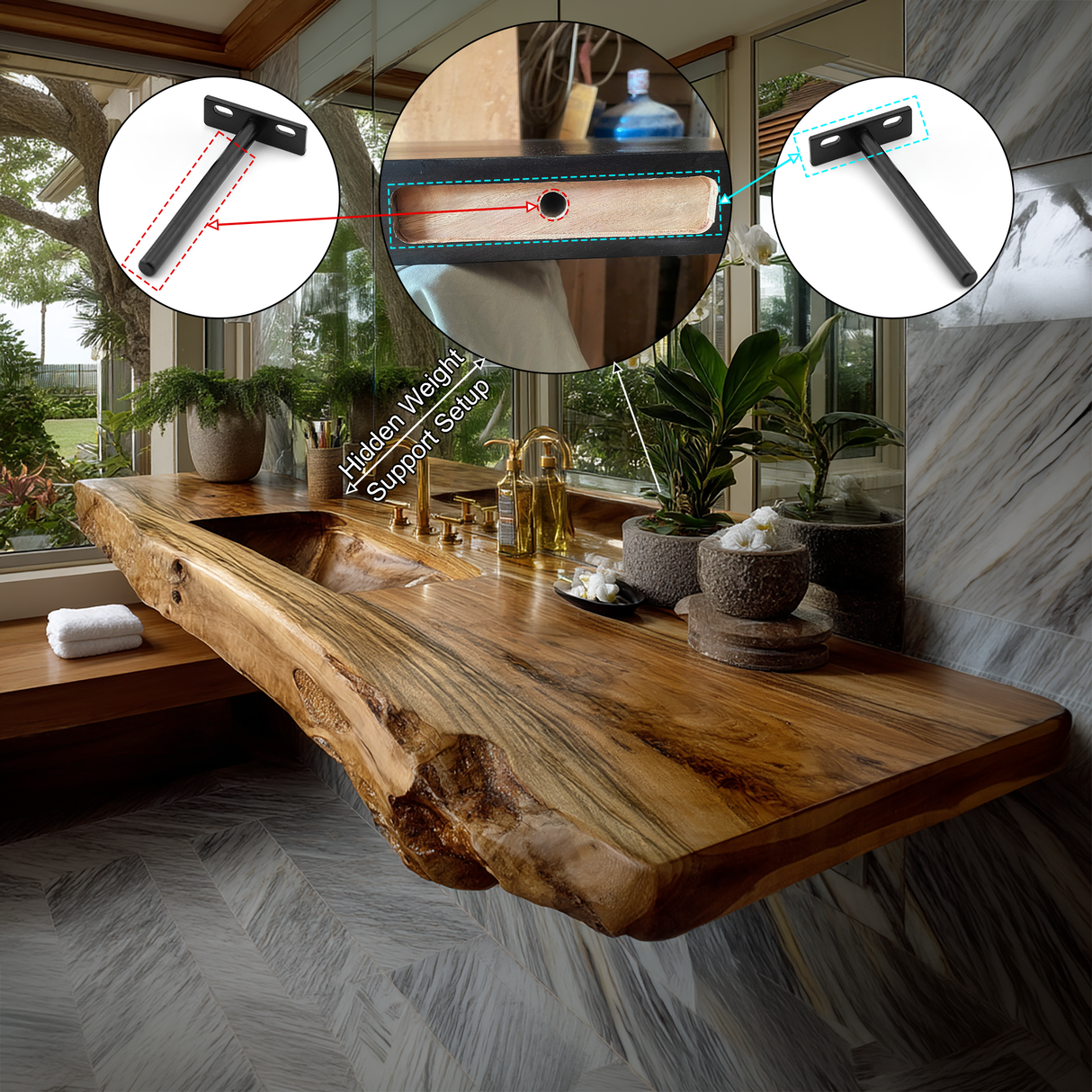 Caelthar Live Edge Solid Wood Floating Bathroom Vanity with Integrated Sink SPA264589 - Timberustic Floating Bathroom Vanity with Integrated Sink