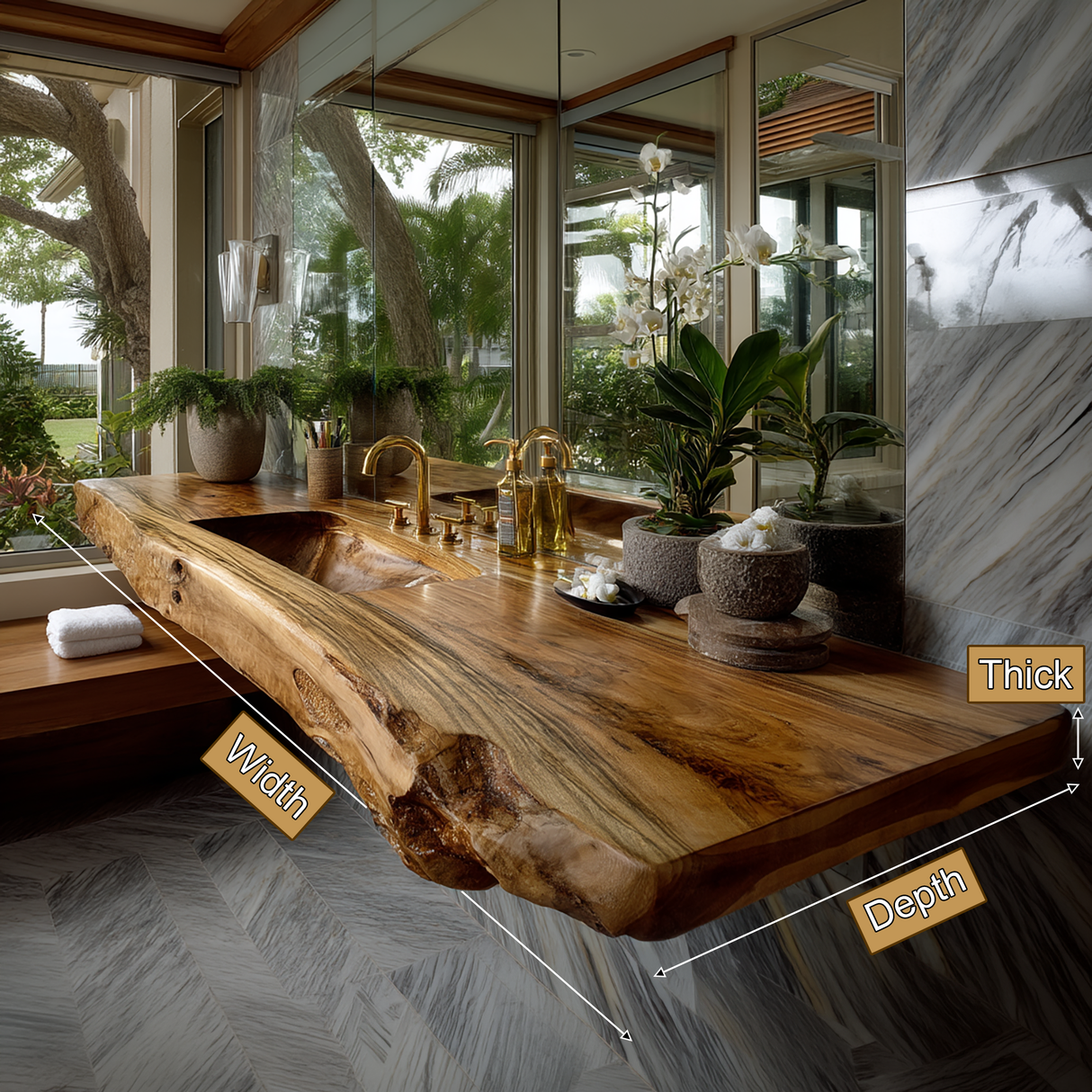 Caelthar Live Edge Solid Wood Floating Bathroom Vanity with Integrated Sink SPA264589 - Timberustic Floating Bathroom Vanity with Integrated Sink