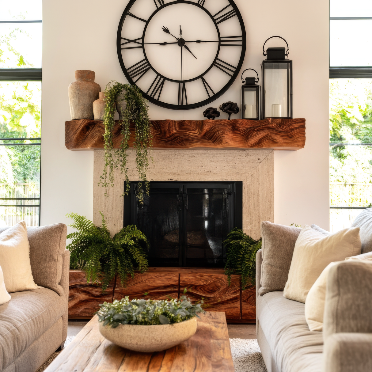 Caelthorn Carved Solid Wood Fireplace Mantel Shelf - Timberustic Fireplace Mantel Shelf