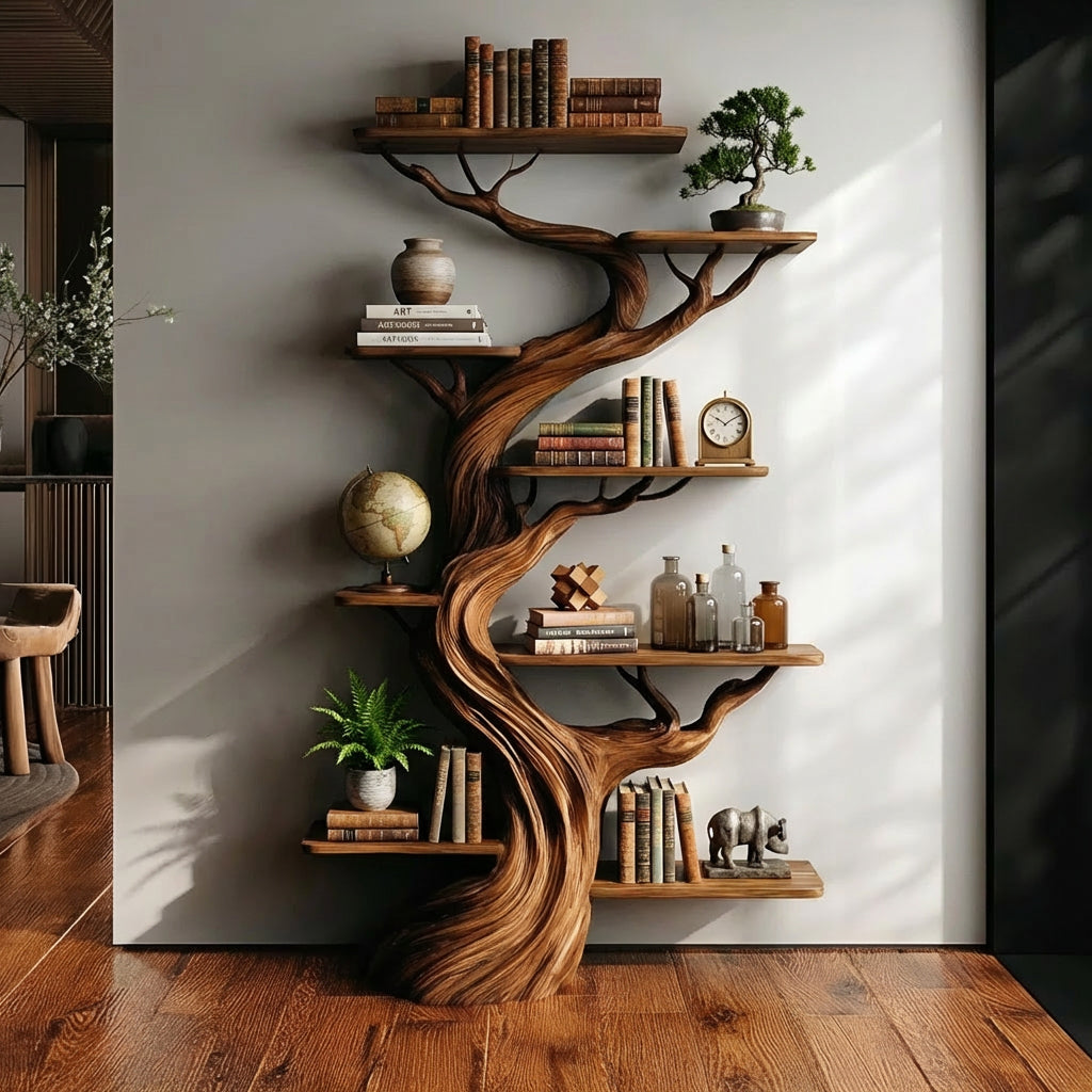 Caelthorn Handcrafted Solid Wood Tree Bookshelf