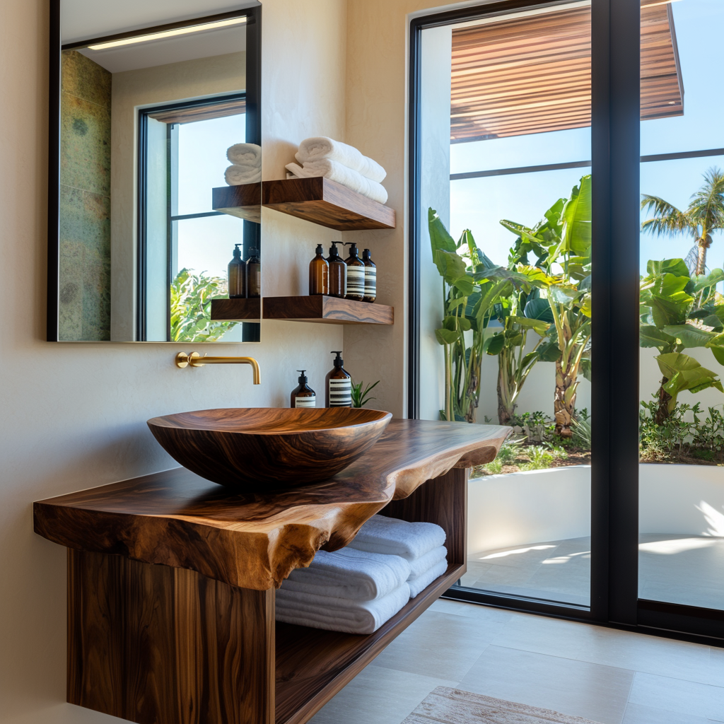 Caelum Live Edge Solid Wood Floating Bathroom Vanity with Open Storage - Timberustic Floating Bathroom Vanity with Open Storage