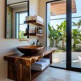 Caelum Live Edge Solid Wood Floating Bathroom Vanity with Open Storage - Timberustic Floating Bathroom Vanity with Open Storage