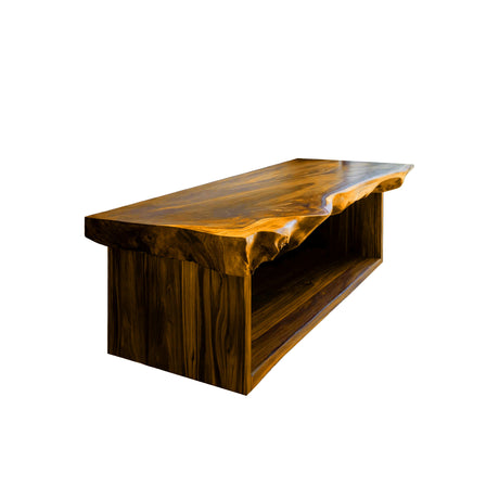 Caelum Live Edge Solid Wood Floating Bathroom Vanity with Open Storage Teak - Timberustic Floating Bathroom Vanity with Open Storage