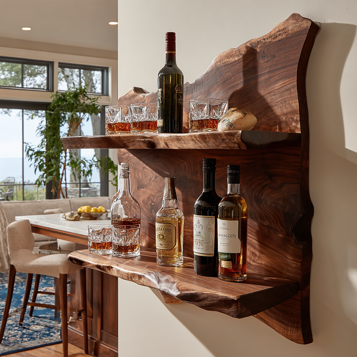 Caelvorn Live Edge Handcrafted Floating Wine Shelf - Timberustic Floating Wine Shelf