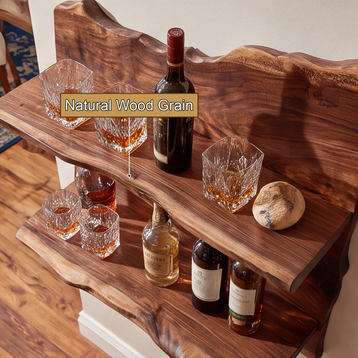 Caelvorn Live Edge Handcrafted Floating Wine Shelf - Timberustic Floating Wine Shelf