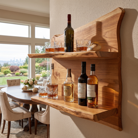 Caelvorn Live Edge Handcrafted Floating Wine Shelf Teak - Timberustic Floating Wine Shelf