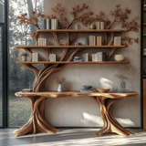 Caelvorn Live Edge Solid Wood Console Table with Shelves - Timberustic Console Table with Shelves