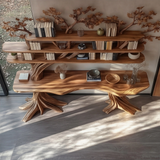 Caelvorn Live Edge Solid Wood Console Table with Shelves - Timberustic Console Table with Shelves