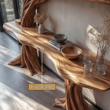Caelvorn Live Edge Solid Wood Console Table with Shelves - Timberustic Console Table with Shelves