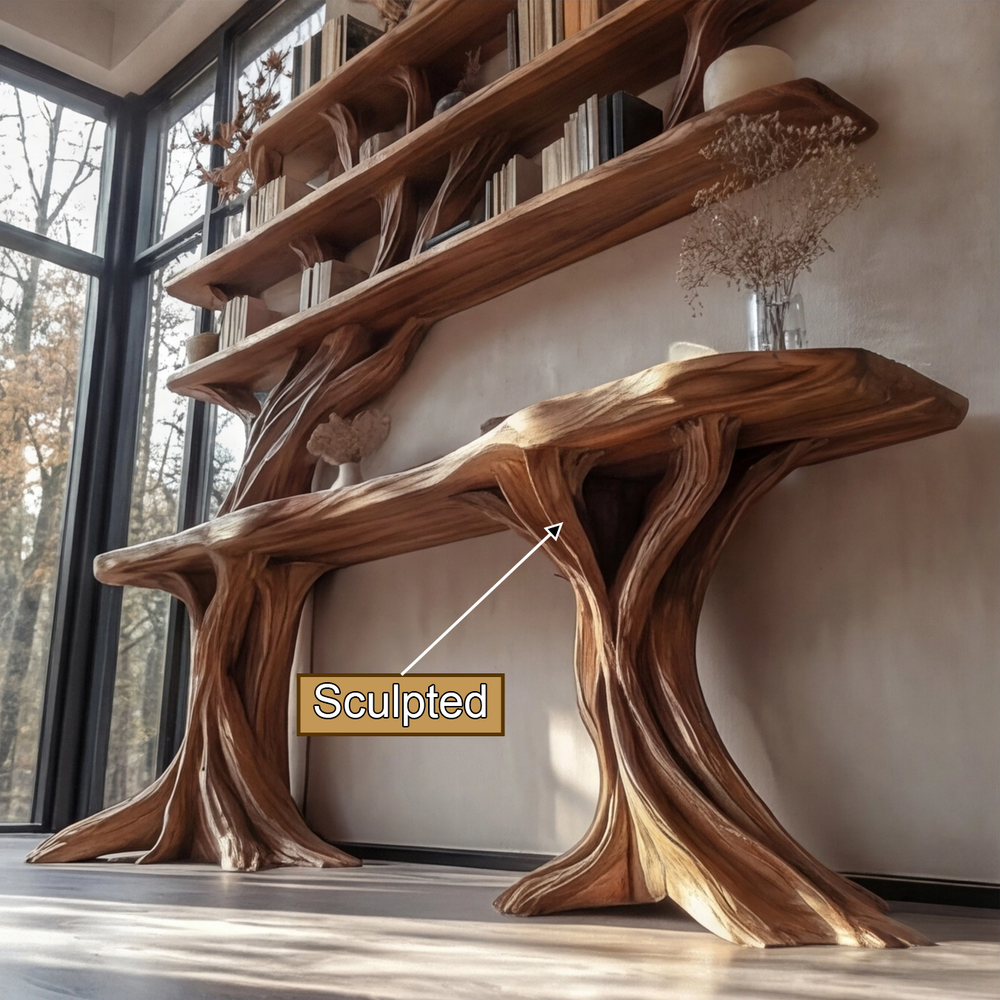 Caelvorn Live Edge Solid Wood Console Table with Shelves, Organic ...