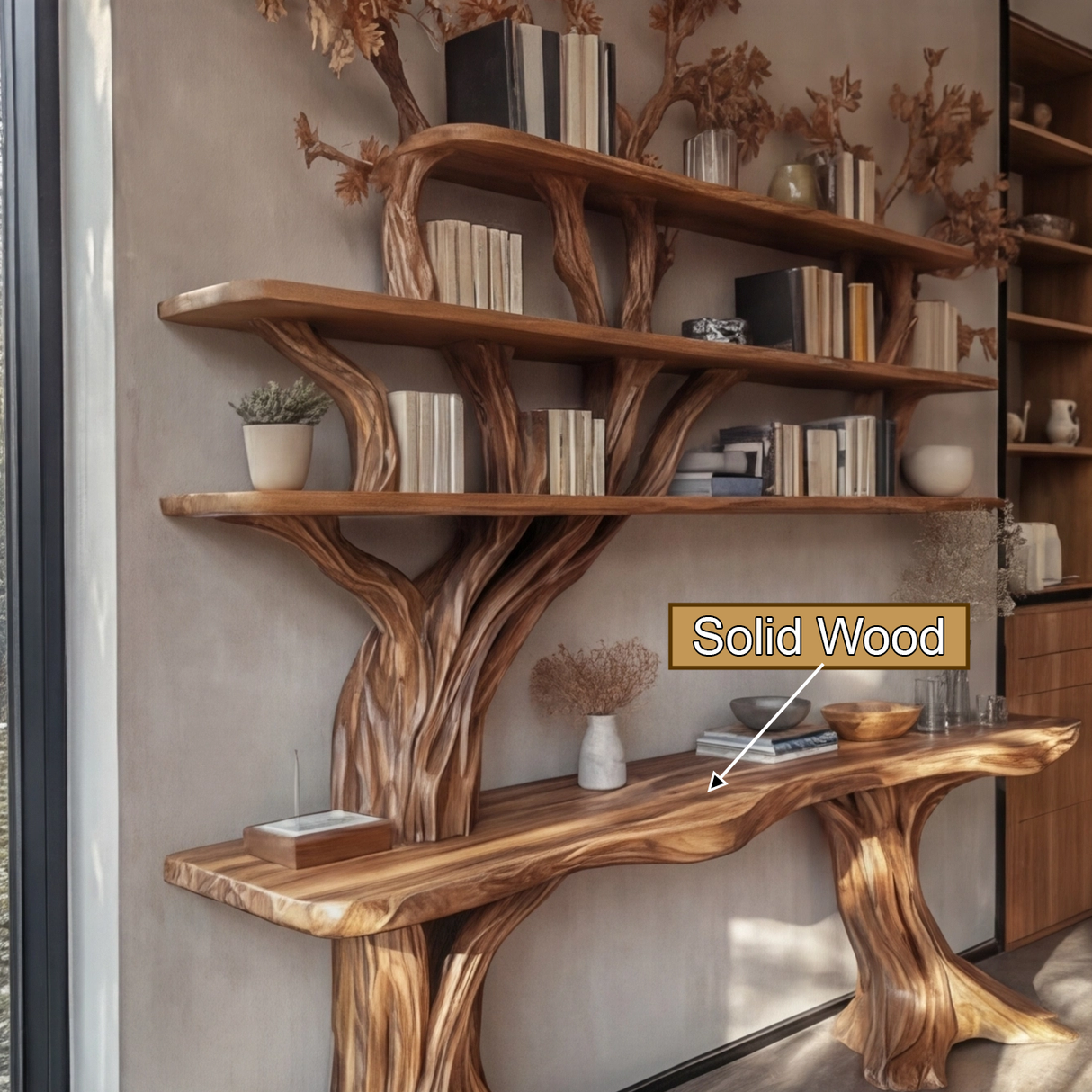 Caelvorn Live Edge Solid Wood Console Table with Shelves - Timberustic Console Table with Shelves