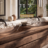 Caelvorn Sculpted Solid Wood Floating Bathroom Vanity with Integrated Sinks and Drawers