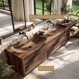 Caelvorn Sculpted Solid Wood Floating Bathroom Vanity with Integrated Sinks and Drawers