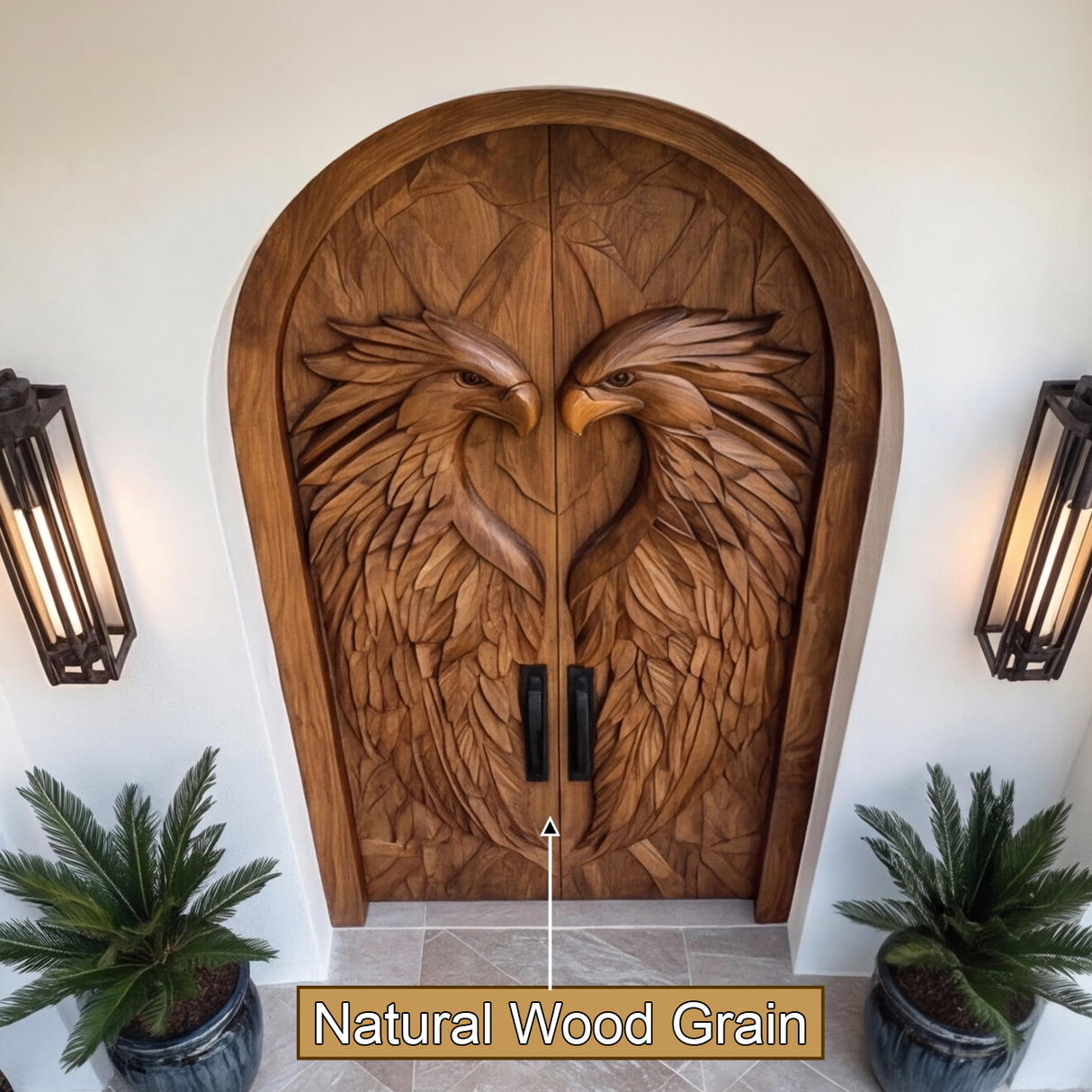 Caelvyr Sculpted Solid Wood Arched Double Doors - Timberustic Door