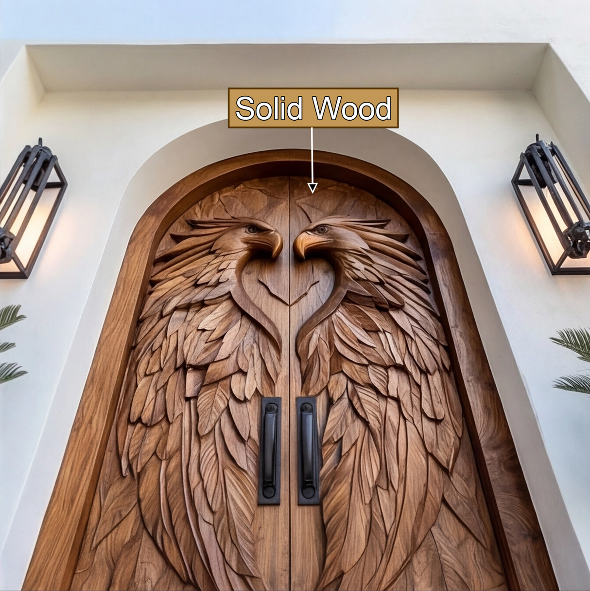 Caelvyr Sculpted Solid Wood Arched Double Doors - Timberustic Door