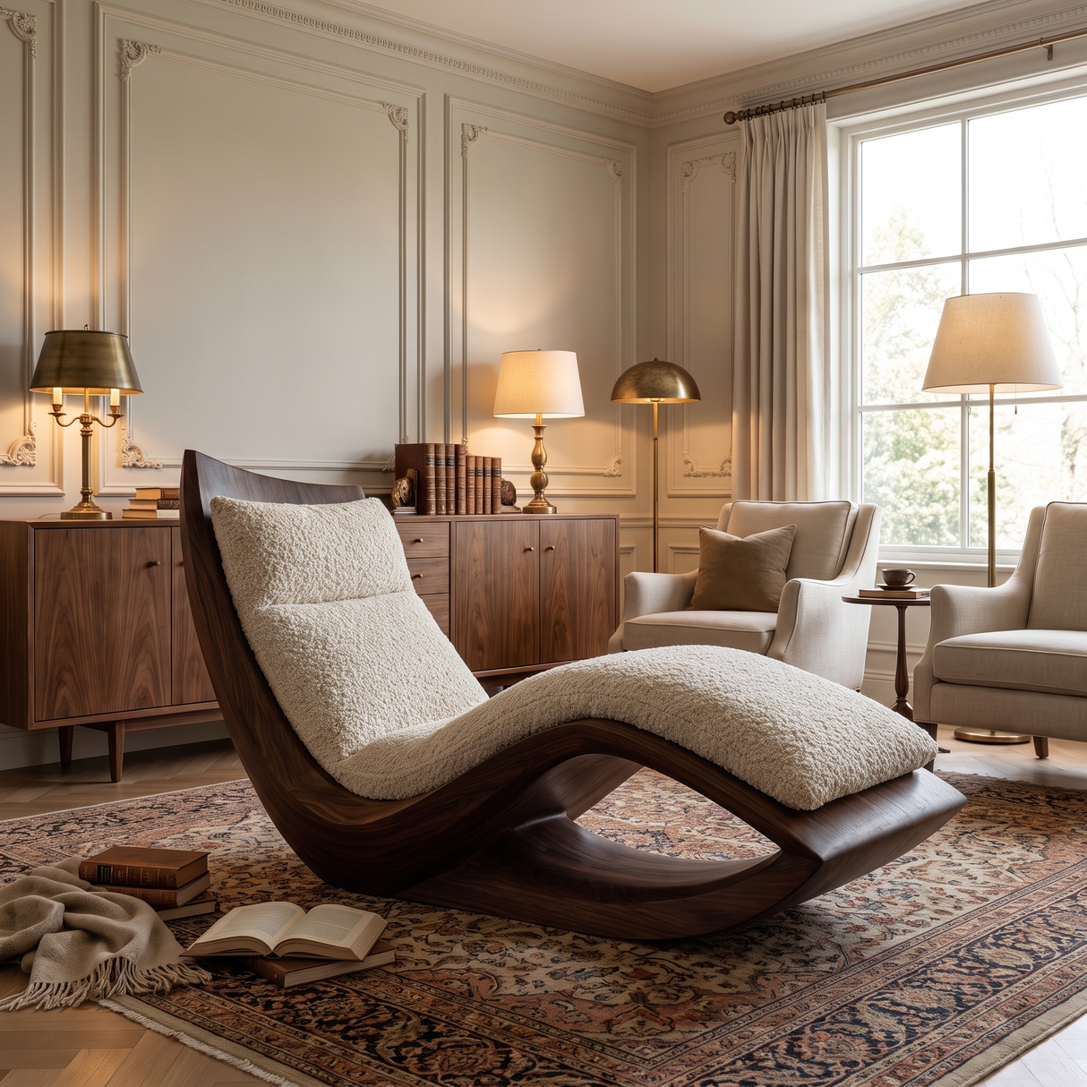 Caelwyn Handcrafted Sculpted Solid Wood Chaise Lounge
