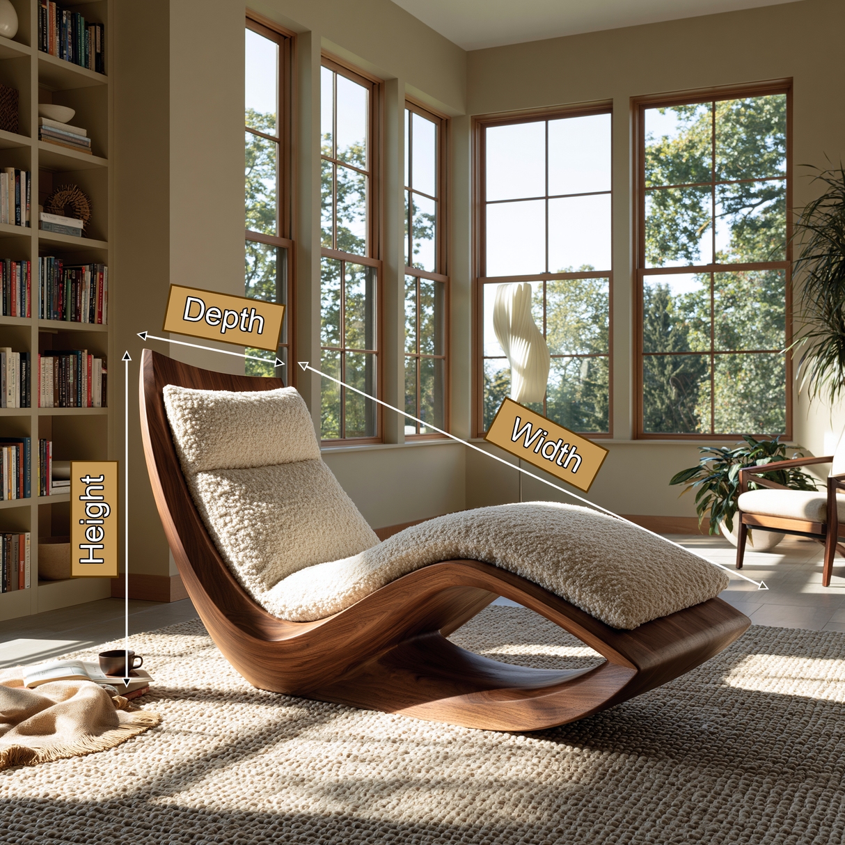 Caelwyn Handcrafted Sculpted Solid Wood Chaise Lounge
