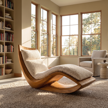 Caelwyn Handcrafted Sculpted Solid Wood Chaise Lounge Teak - Timberustic Chaise Lounge