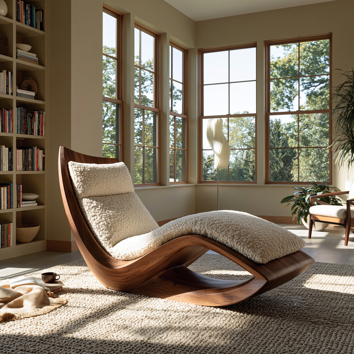 Caelwyn Handcrafted Sculpted Solid Wood Chaise Lounge