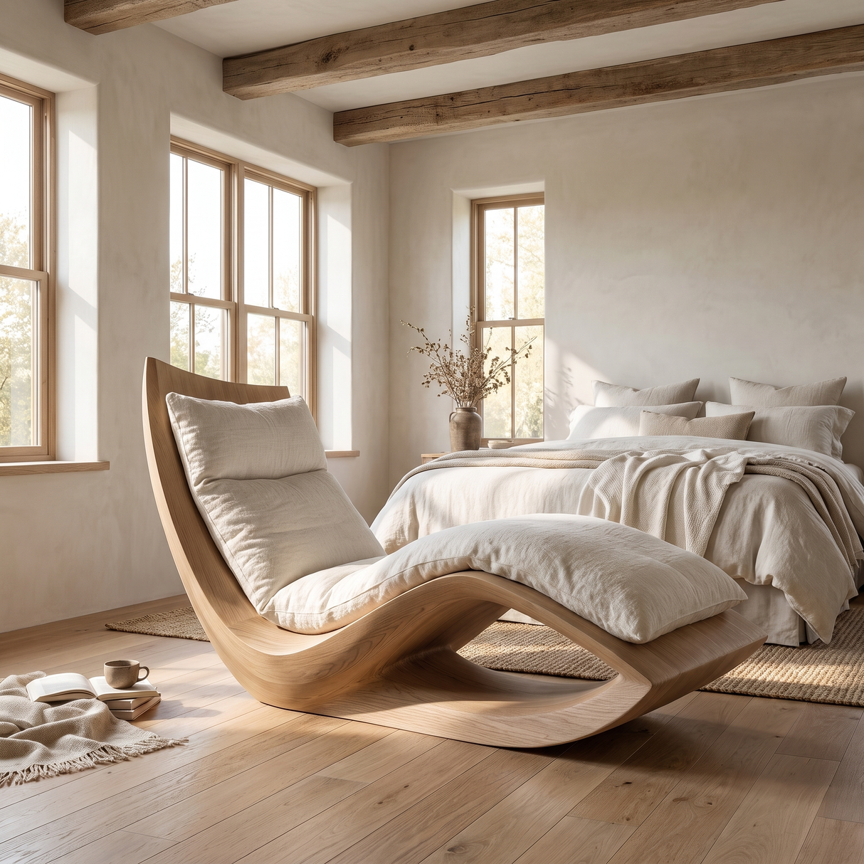 Caelwyn Handcrafted Sculpted Solid Wood Chaise Lounge