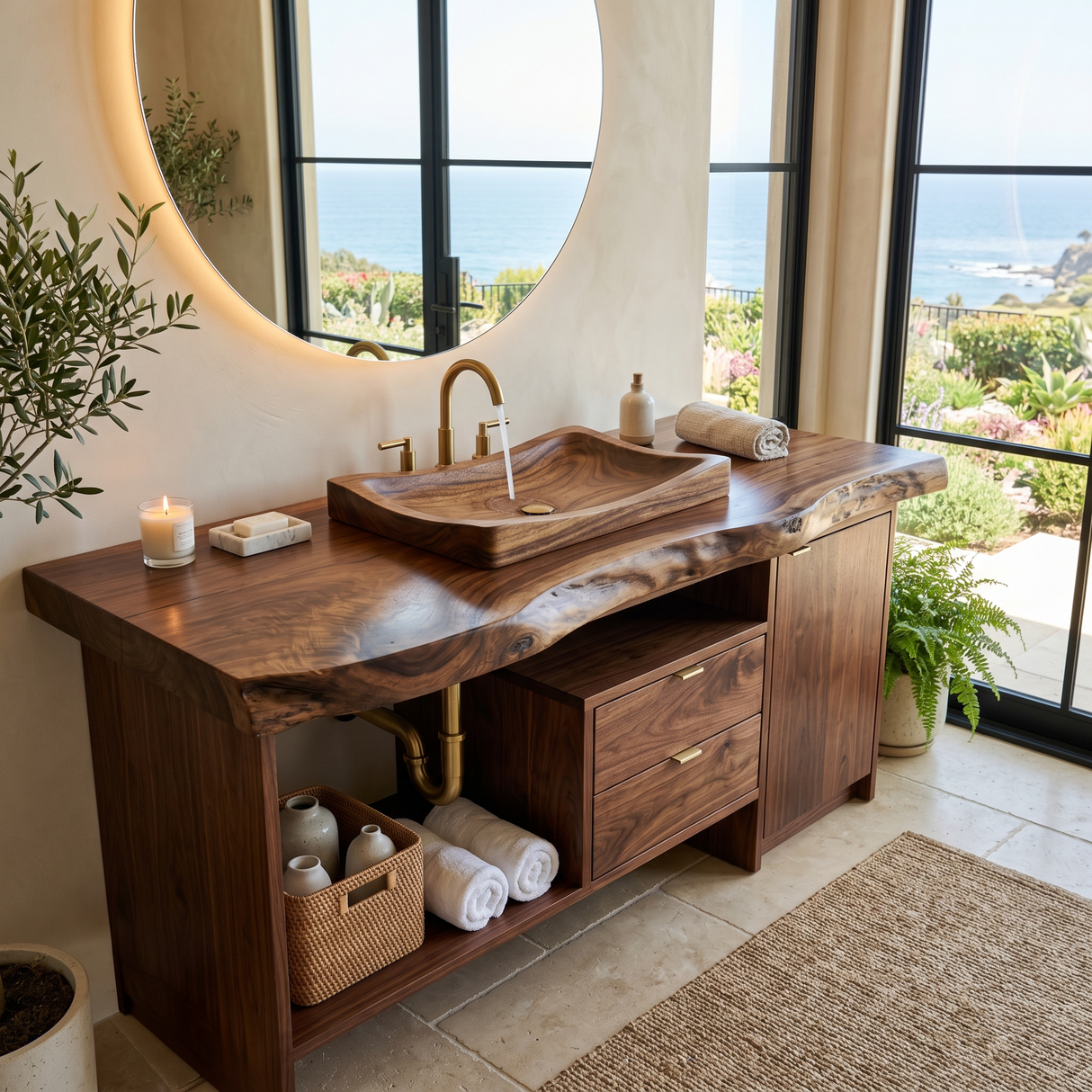 Caelwyn Live Edge Solid Wood Freestanding Bathroom Vanity with Drawers