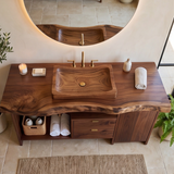 Caelwyn Live Edge Solid Wood Freestanding Bathroom Vanity with Drawers