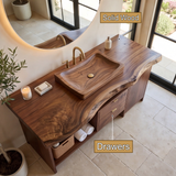 Caelwyn Live Edge Solid Wood Freestanding Bathroom Vanity with Drawers