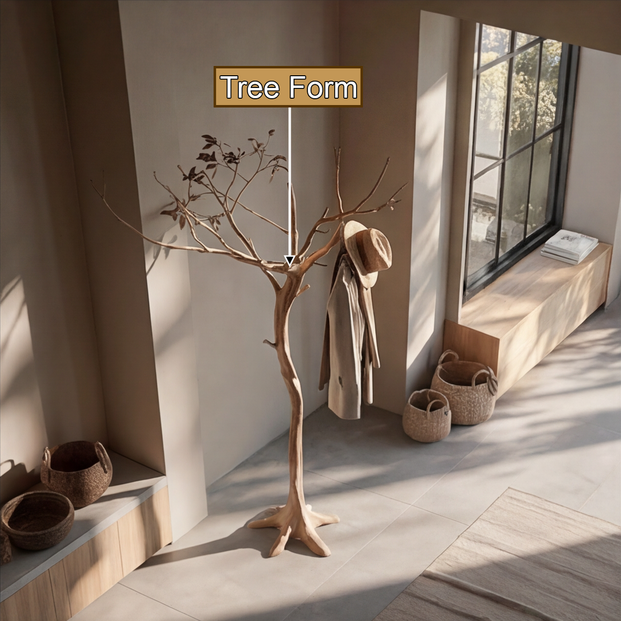 Caelwyn Sculpted Solid Wood Tree Coat Rack - Timberustic Tree Coat Rack
