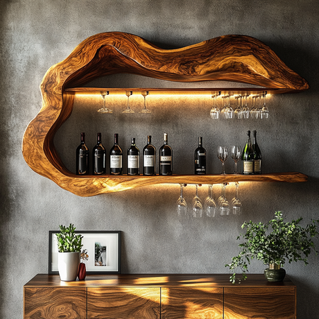 Calder Sculpted Solid Wood Wine Display Shelf - Timberustic Wine Display Shelf