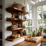 Caldera Live Edge Solid Wood Floating Kitchen Shelf - Timberustic Floating Kitchen Shelf