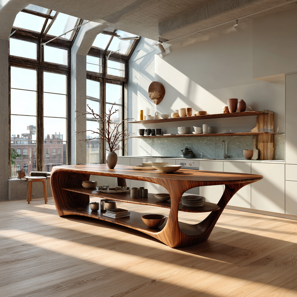 Calderon Curve Solid Wood Kitchen Island - Timberustic Kitchen Island