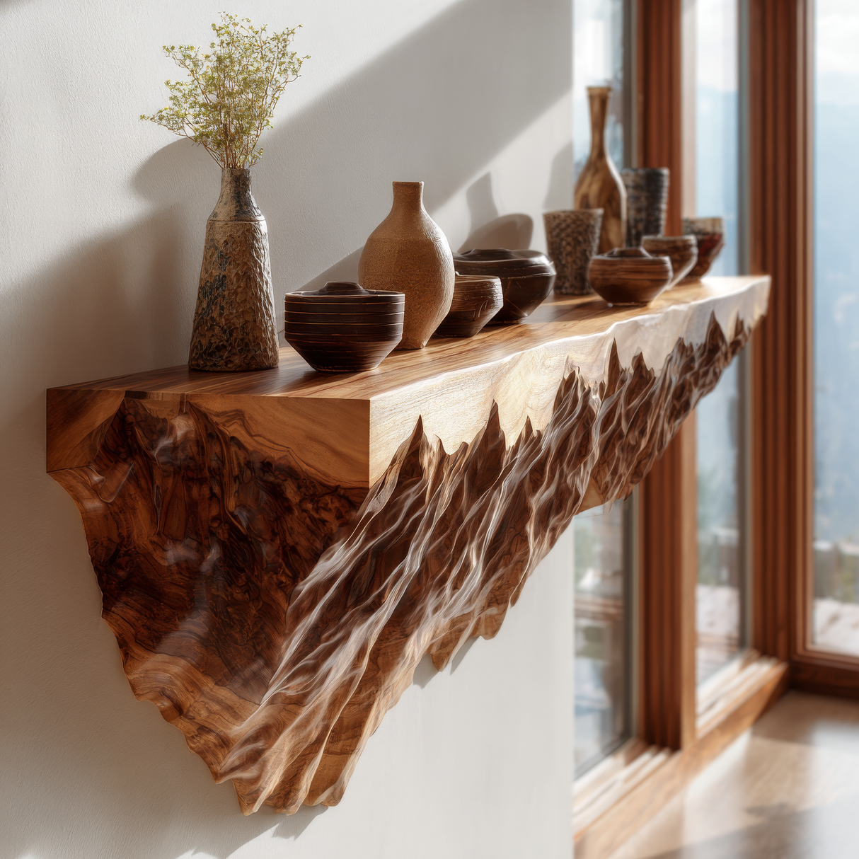 Caldorin Sculpted Solid Wood Mountain Floating Shelf SPA583363 - Timberustic Floating Shelf