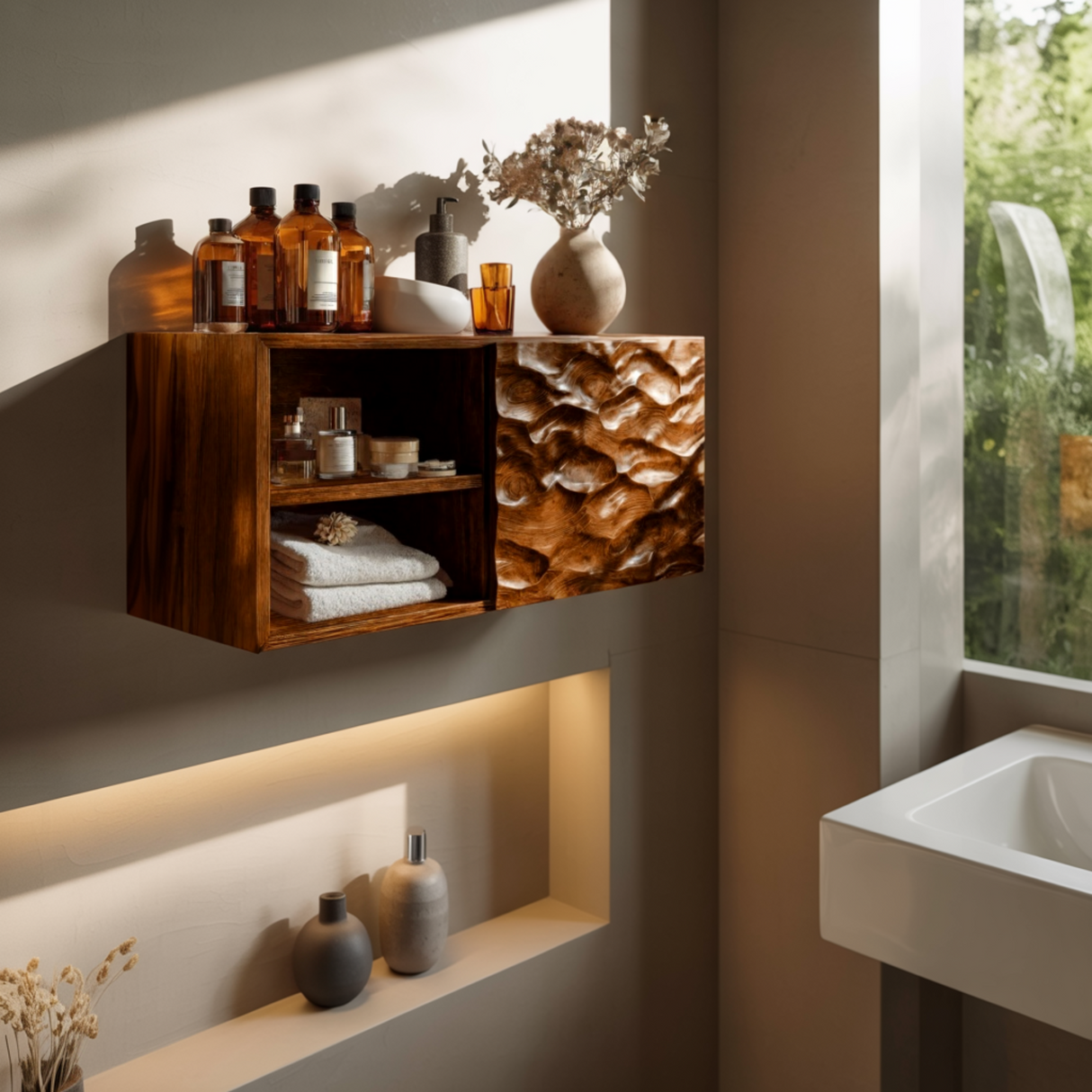 Caldrin Wave Solid Wood Floating Bathroom Cabinet