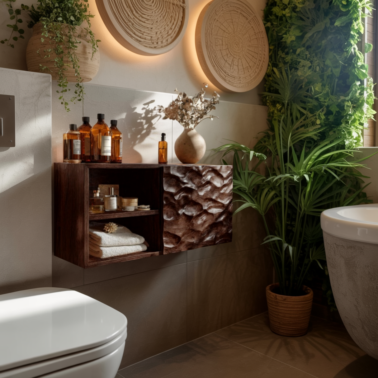 Caldrin Wave Solid Wood Floating Bathroom Cabinet