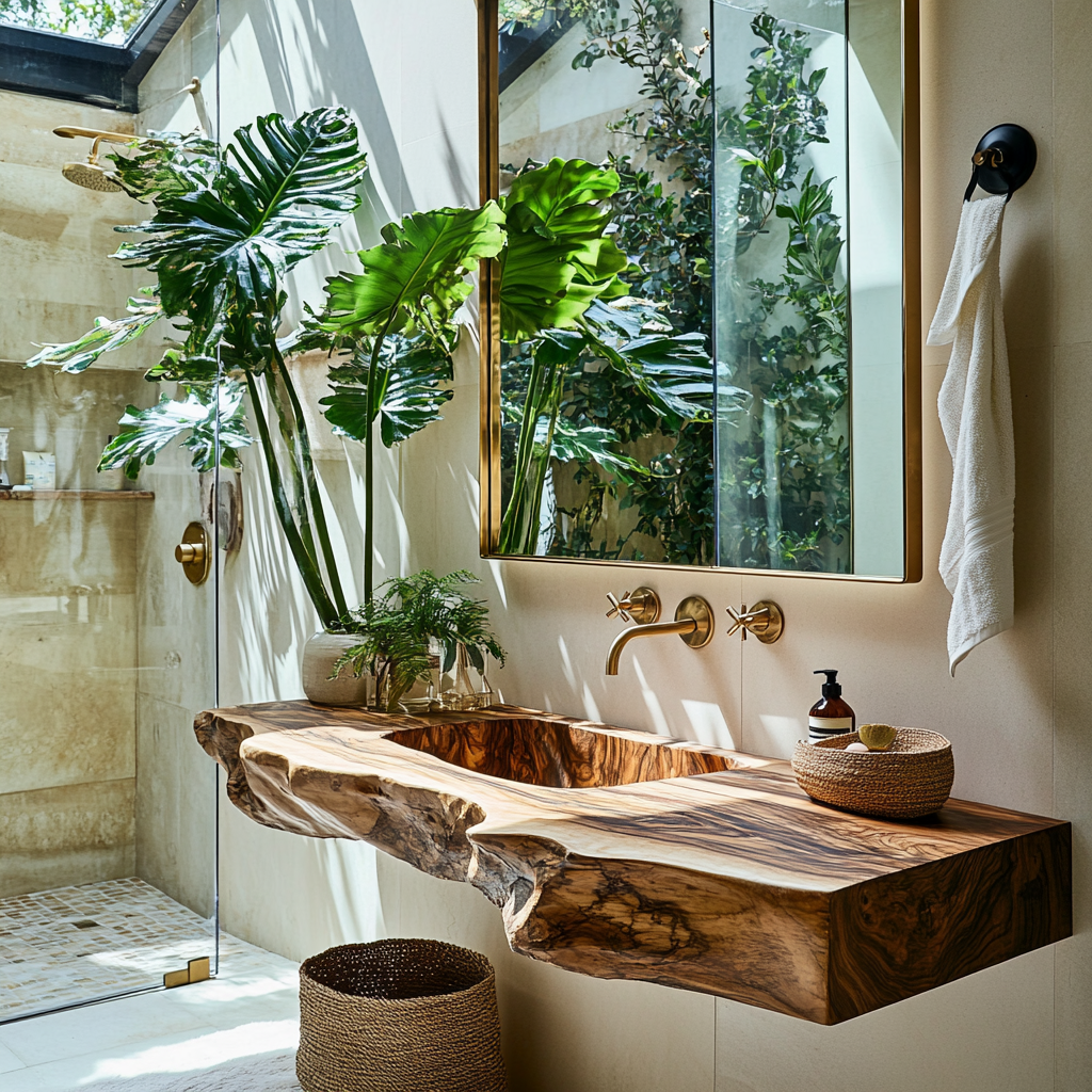 Caldris Live Edge Solid Wood Floating Bathroom Vanity with Integrated Sink SPA184235 - Timberustic Floating Bathroom Vanity with Integrated Sink
